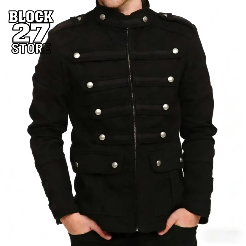 Mens Jacket Gothic Steampunk Military Parade Uniform Coat Harajuku Unisex Black Vintage Streetwear Slim Fit Casual Fashion Trend