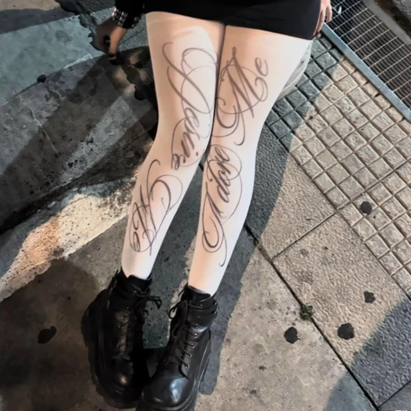 

Колготки с темным английским алфавитом в стиле Лолиты, готические колготки для похудения Y2K, комбинезоны в стиле Харадзюку для женщин, аниме-фестивали, до бедра