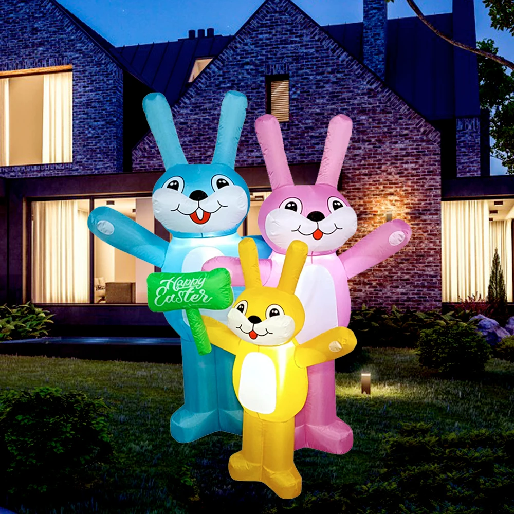 

Easter Inflatables Toys Bunny Outdoor Decoration LED Lighted Easter Blow Up Three Bunnies Family for Holiday Party Home Decor