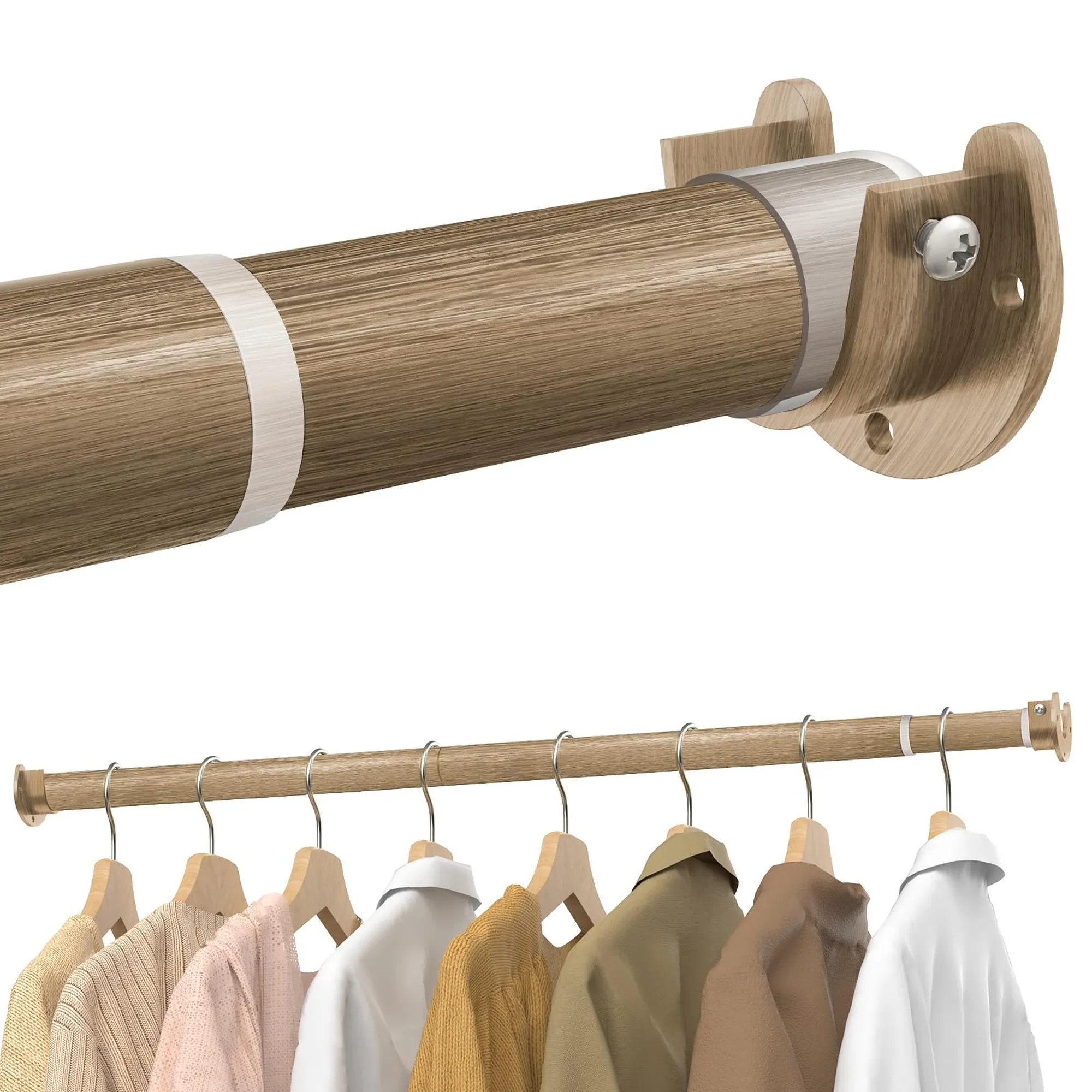 17‑54 Inch Adjustable Closet Rod, 1.3 Inch Heavy‑Duty Clothes Hanging Rod