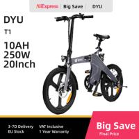 DYU T1 Electric Bike 250W Brushless Motor 36V10AH Lithium Battery Magnesium Alloy E-bike Adult 20-in Tire Fold Electric Bicycle
