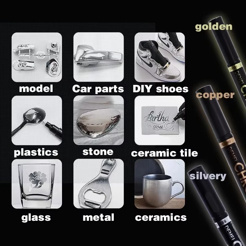 3 Pcs Mirror Marker Pen DIY Reflective Paint Pens Mirror Markers Chrome Gold SILVER Marker Signature Car Styling Art Craftwork image 4