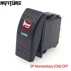 12v/24v Red Led Horn Rocker Switch Boat SPST 5 Pin (ON)-OFF Momentary Rocker Toggle Switch For Boat UTV RZR ATV Car Automotive