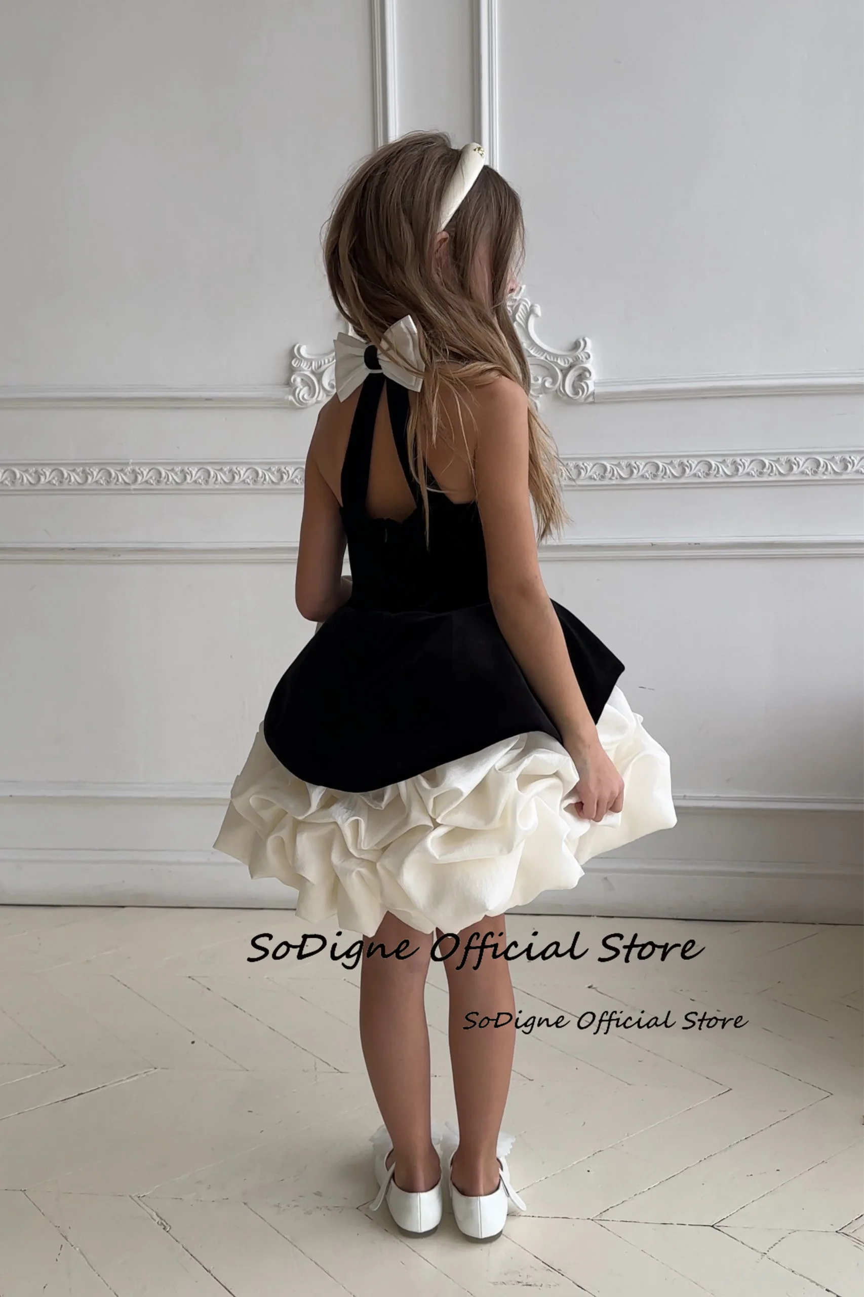 SoDigne A-line Velvet/Satin Flower Girl Dress V-neck Sleeveless Short Skirt Girls Party Dresses 2025 Kid Gown Customized