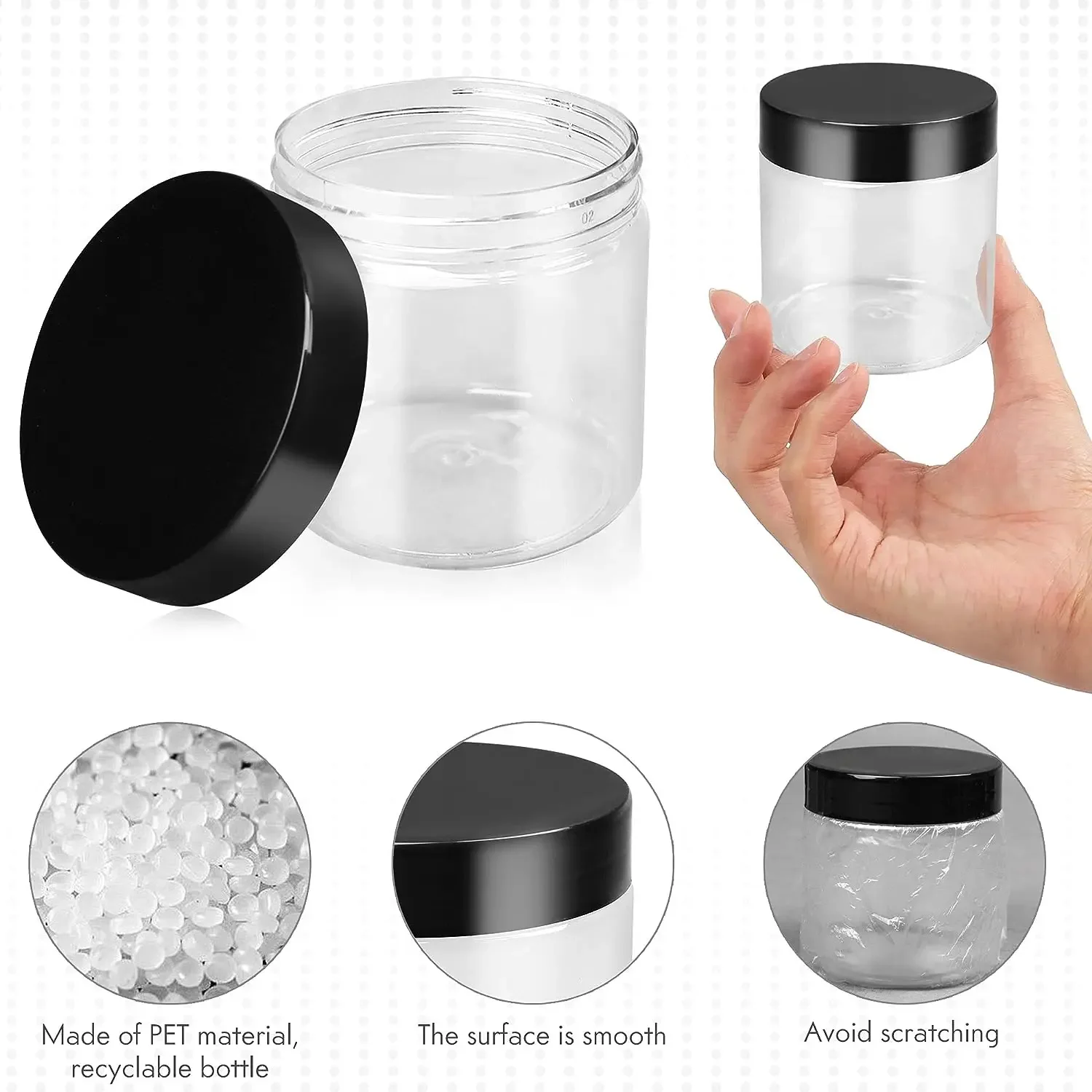 10PCS 250ml Plastic Jars with Screw On Lids Pen and Labels Refillable Empty Round Slime Cosmetics Containers for Storing