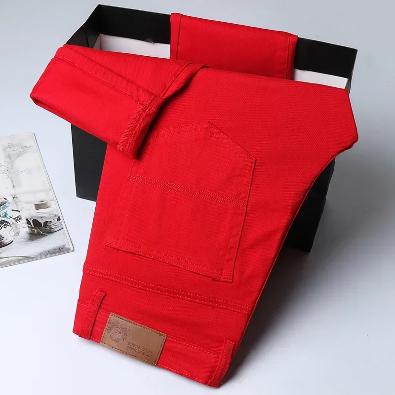 5 Farben 98 % Baumwolle Stretchy Jeans Herren Mid-Taille Gerade Bleistift Denim Hosen Marke Kleidung Persönlichkeit Mode Männliche Hosen