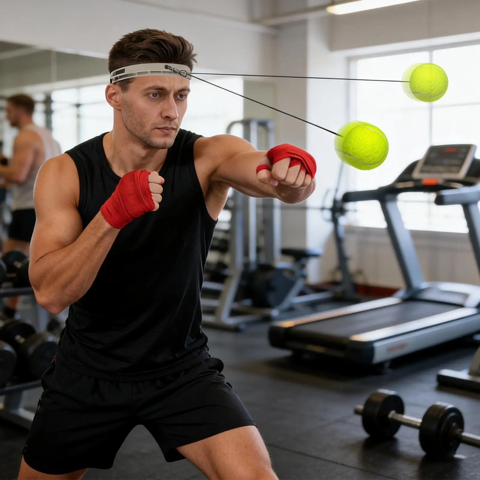 كرة الملاكمة العاكسة يمكن ارتداؤها أجهزة لياقة بدنية كرة رد فعل الملاكمة مع عصابة رأس من السيليكون لغرفة المعيشة وغرفة النوم وصالة الألعاب الرياضية للرجال