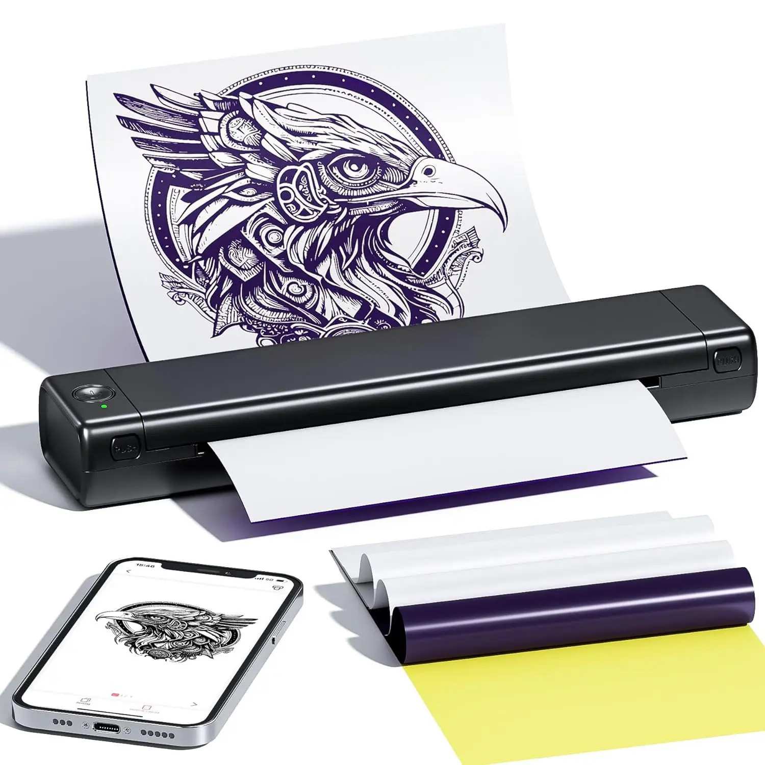 Portable Paper Thermal Printer Wireless USB Temporary Tattoo Printer Machine Inkless Portable Printer