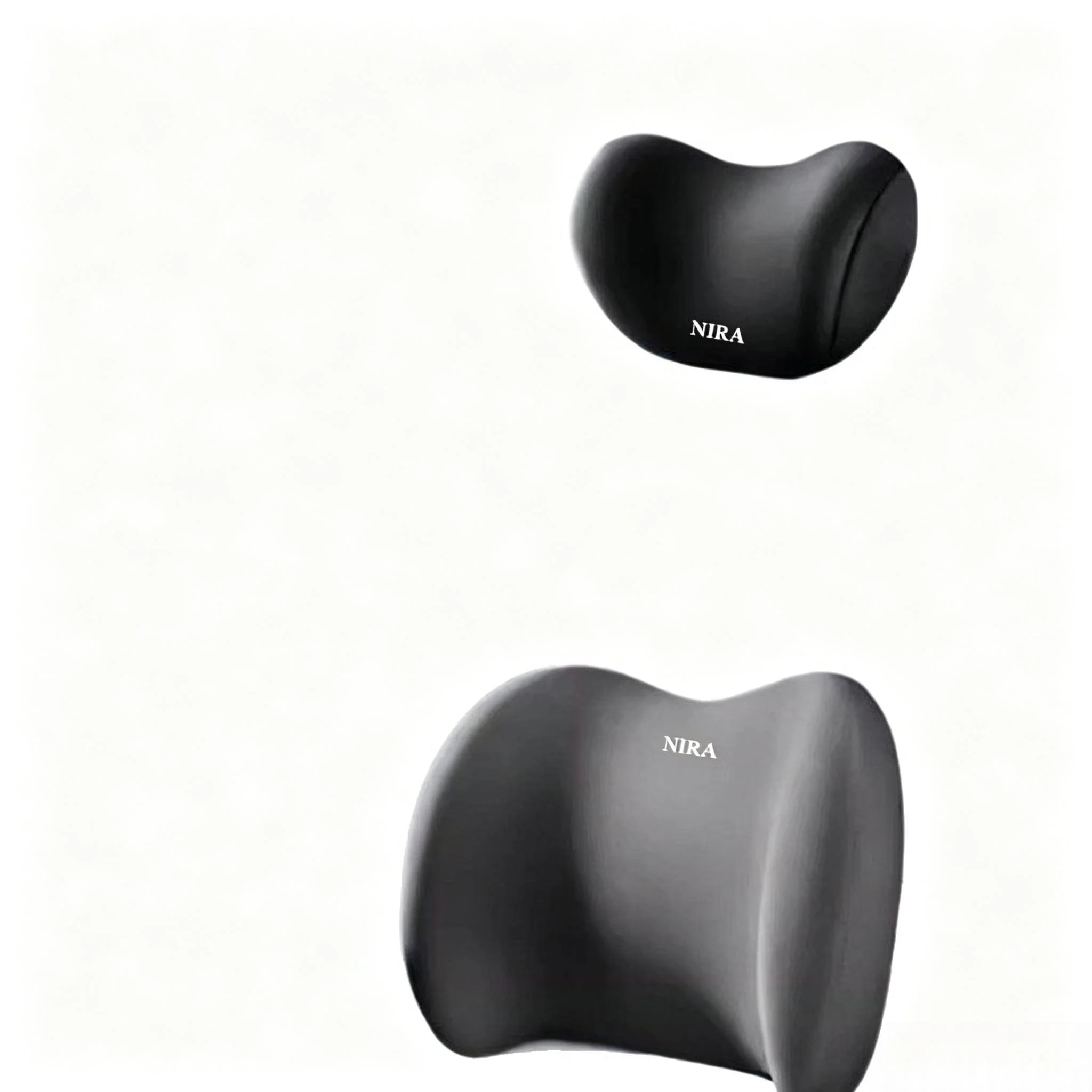 Memory Foam Car Neck Pillow Lumbar Support Cushion 2Pcs Set Ergonomic Headrest Waist Backrest for Auto Seat Office Chair Black