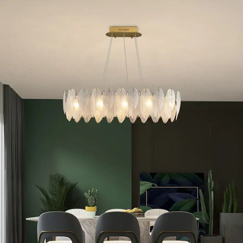 

LED Art Deco Postmodern White Glass Goose Feather Designer Chandelier Lighting Lustre Suspension Luminaire For Foyer