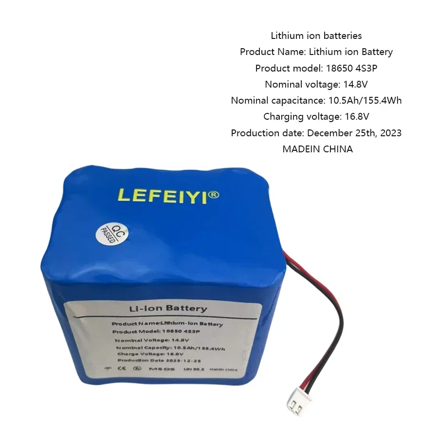 4S3P 14.8V/16.8V 10500mAh 18650 Li-iom Battery Pack with 5A BMS for Night Fishing Lamp Heater Miner\'s Lamp Amplifier Etc