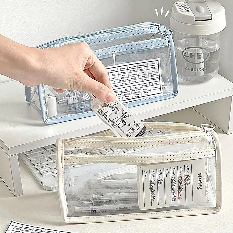 กระเป๋าดินสอแบบโปร่งใสความจุสูง1ชิ้น, กระเป๋าใส่ดินสอแบบเรียบง่ายพกพาอุปกรณ์การเรียนกระเป๋าใส่เครื่องเขียนกล่องใส่ปากกา