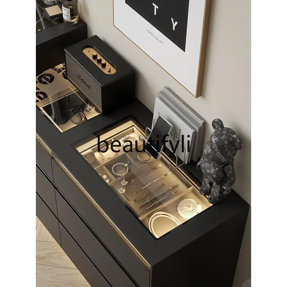 C53 طاولة تزيين إيطالية بسيطة وخزانة ذات أدراج، خزانة متكاملة بجانب السرير، منظم تخزين متعدد الوظائف