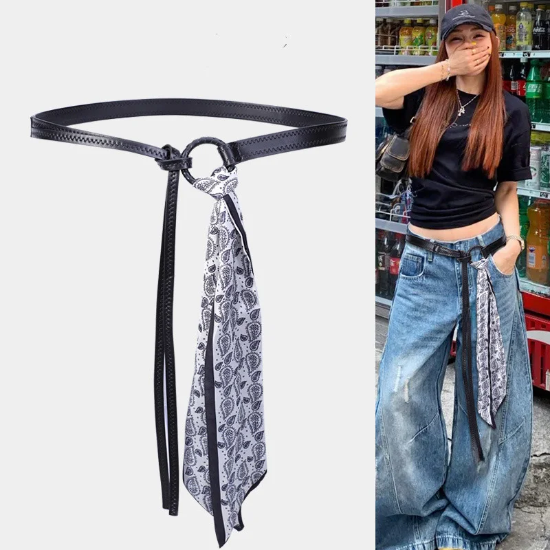 Luxus Designer Punk Schal Leder Gürtel Für Frau Mode Taille Kette Haarband Halstuch Stirnband Foulard Tasche Bänder Geschenk