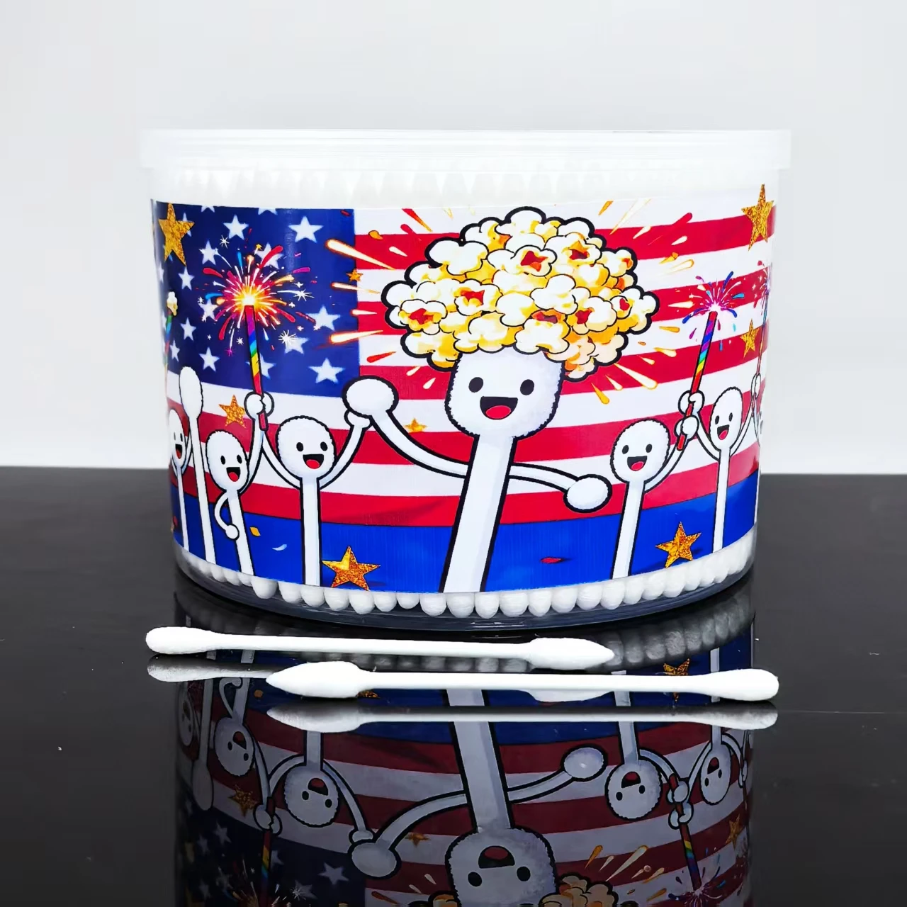 500 Stück kreatives Muster Befreiungstag Element doppelköpfige Wattestäbchen, Wattestäbchen für Erwachsene, Geschenk Wattestäbchen