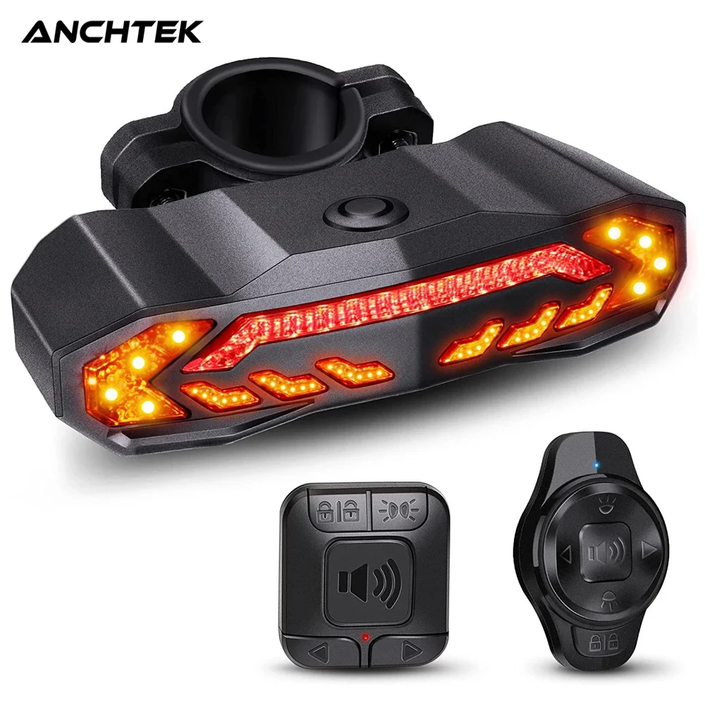 Anchtek Motorcycle Anti Theft Alarm Wireless Remote Control Moto Car Alarm System Bicycle Tail Light USB Charging Brake Sensor