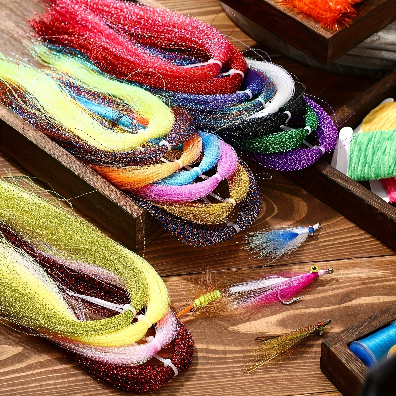 TAKBAS Fly Tying Materials Kit, 15 Pack Crystal Flash Fly Fishing Tying Materials, Assorted Colors