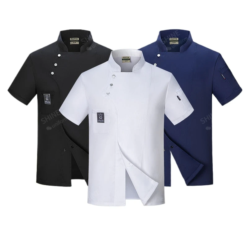 Unisex Küchenchef Mantel kurze Restaurant Uniform Shirt Service Bäckerei atmungsaktive Zweireiher Koch Kleid Koch Jacken Schürze