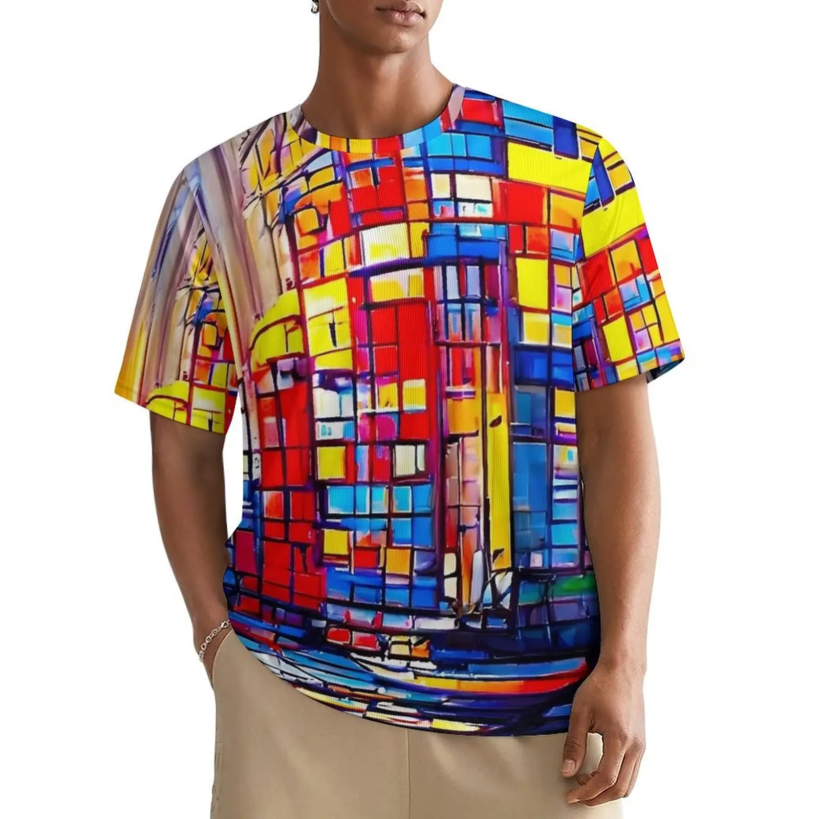 Summer T Shirt Mondrian Impressionism T-Shirts  Casual Vintage Tee Shirt For Mens Short Sleeves Graphic Plus Size Tops