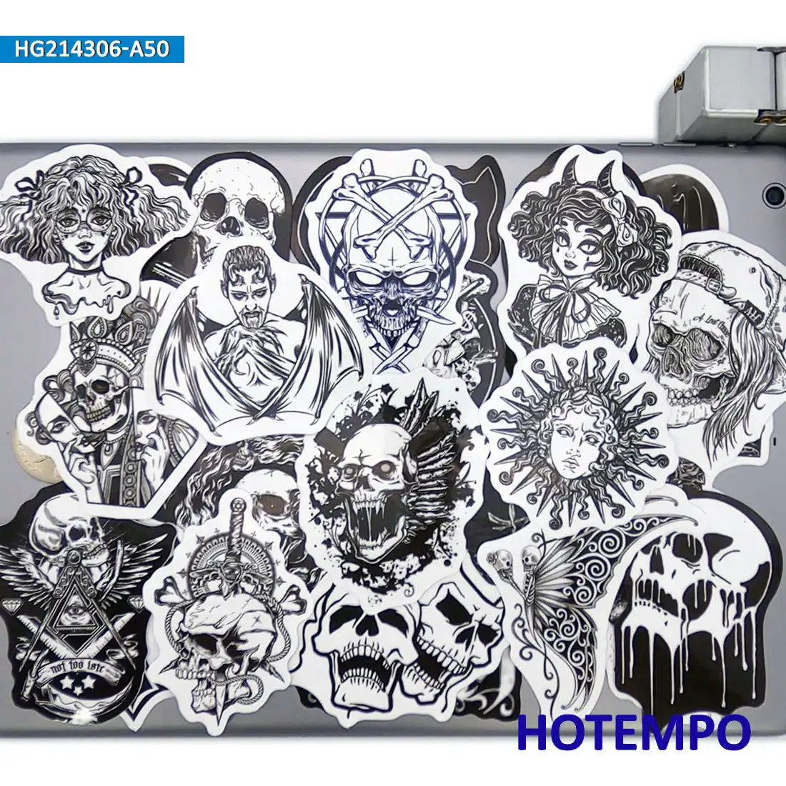 20/30/50Pieces Witch Devil Skull Demon Black White Gothic Stickers for Skateboard Motorcycle Car Bike Phone Laptop Sticker Toys