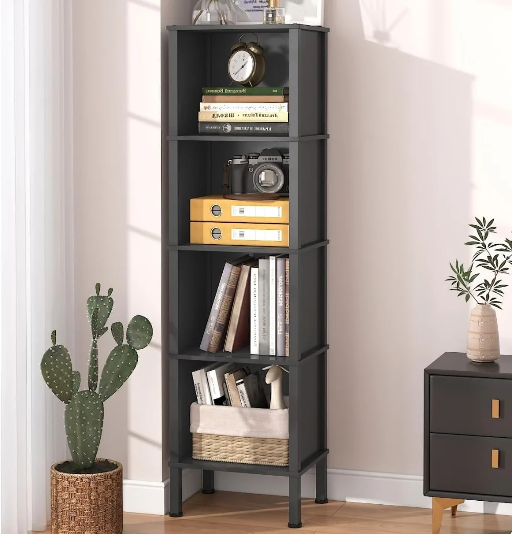 

LAATOOREE 5Tier Narrow Bookshelf, 4 Cube Bookcase, Slim Corner Open Display Storage Shelf for Small Space, Living Room, Office