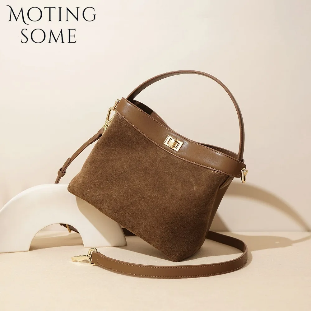 Motingsome Retro Autumn New Suede Leather Handbag Woman Luxury Designer Shoulder Messenger Bag Mini Satchel Saddle Pouch 2024