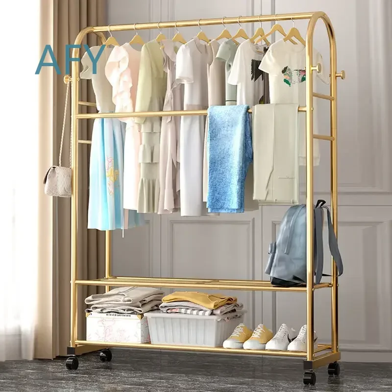 for Leisure Style Light Luxury Hanging Hangers for Home Floor-to-Ceiling Coat Rack Balcony Drying Rack Bedroom Wardrobe