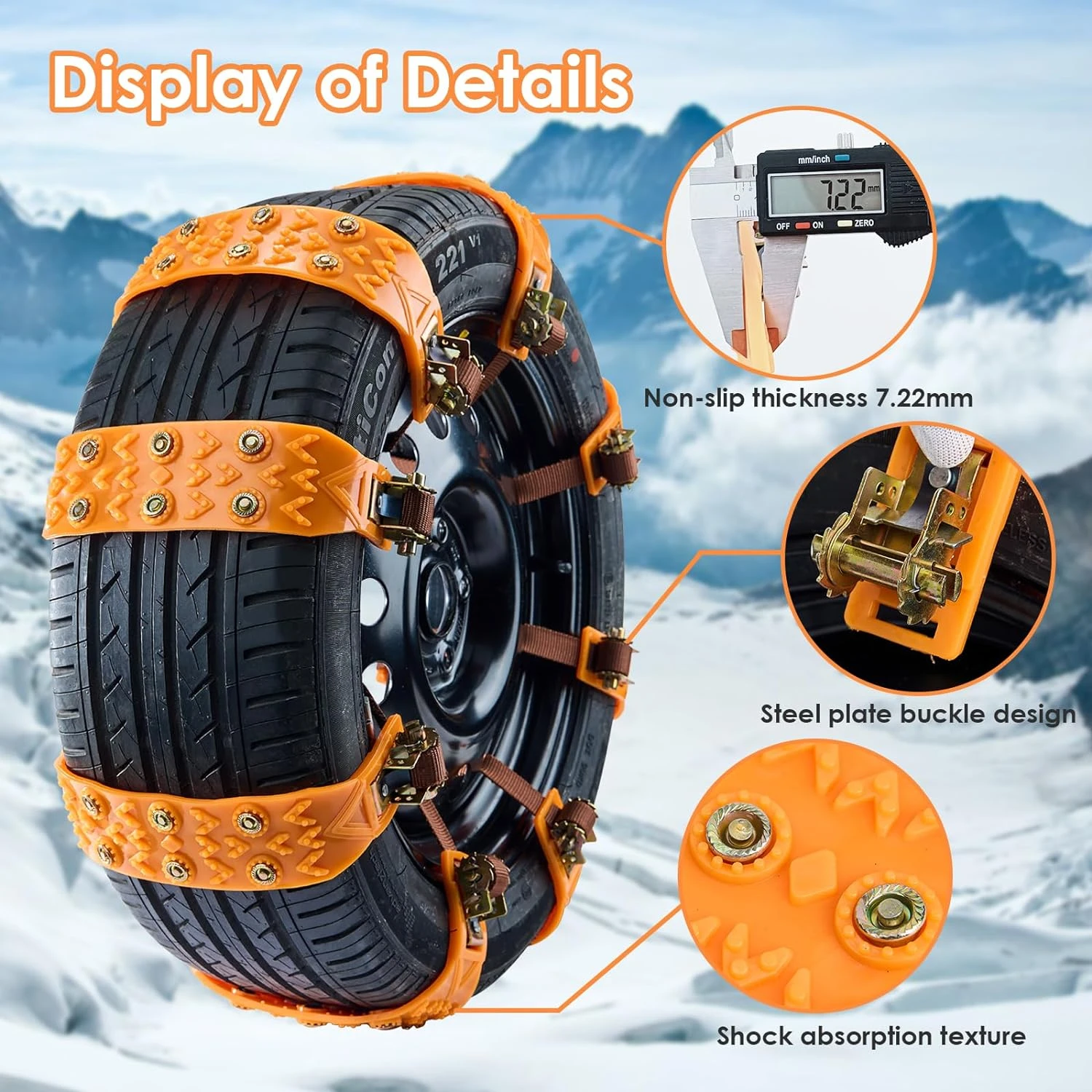 8Pcs Tire Snow Chains Emergency Anti Slip Universal Car Snow Chains Adjustable Tire Chain for Car/Suvs/Trucks/Pickups