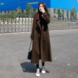 2022 Autumn And Winter New Korean Version Loose Suit Collar Fashion All-match Double-breasted Knee-length Woolen Coat Women