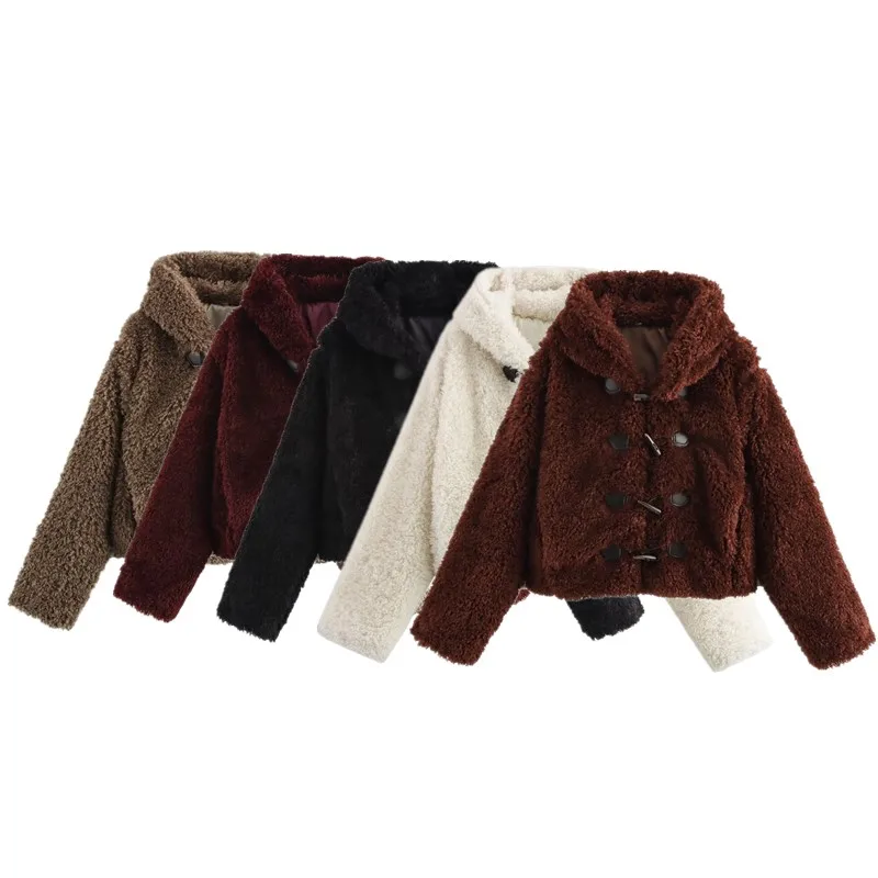 Fall Winter New Arrival Women's ort Coat Jaet Fur Effect Knot Button Design Outerwear Casual Comfortable Loose Fit