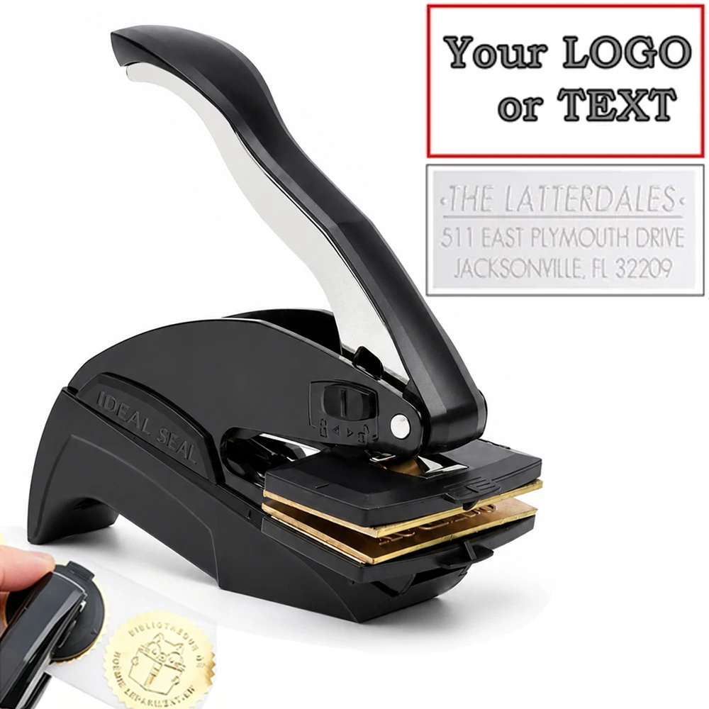 Custom LOGO Embosser Stamp,Personalized Logo Name Initials Paper Embossing Tool, Pink/Black Handheld Books Wedding Embosser Seal