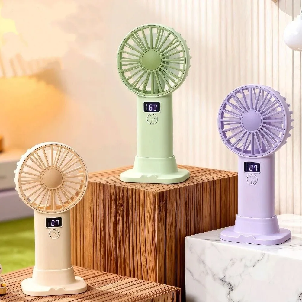 Mini Size Digital Display Fan Compact Stable Base USB Rechargeable Fan Lightweight Practical Design Handheld Mini Fan