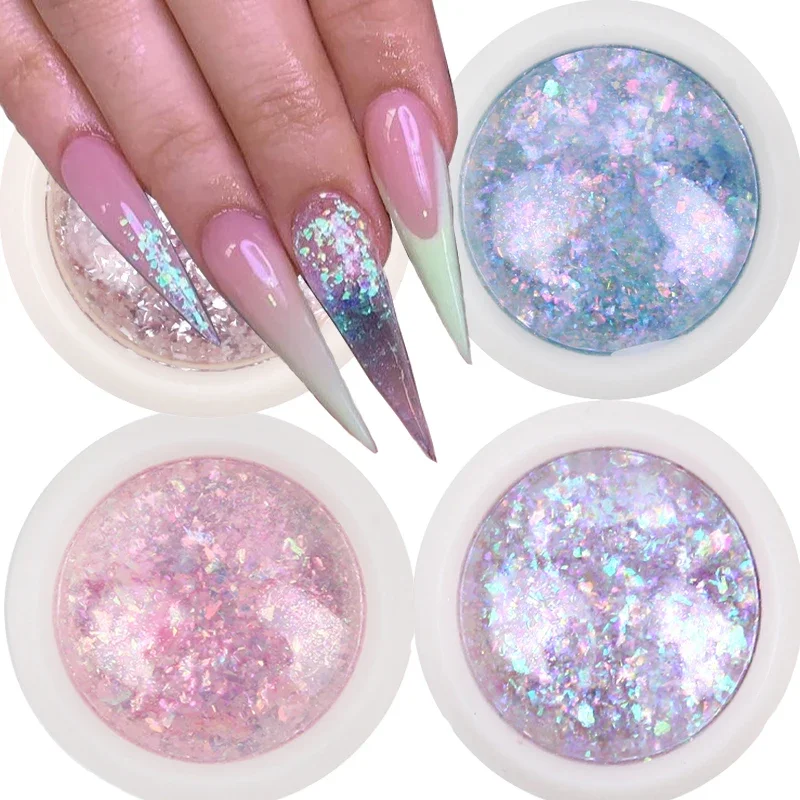 Holographic Nail Sequins Decoration Shiny Flakes Mermaid Opal Powder Purple Glitter DIY Chrome Powder Mirror Neon Nail Art Tools