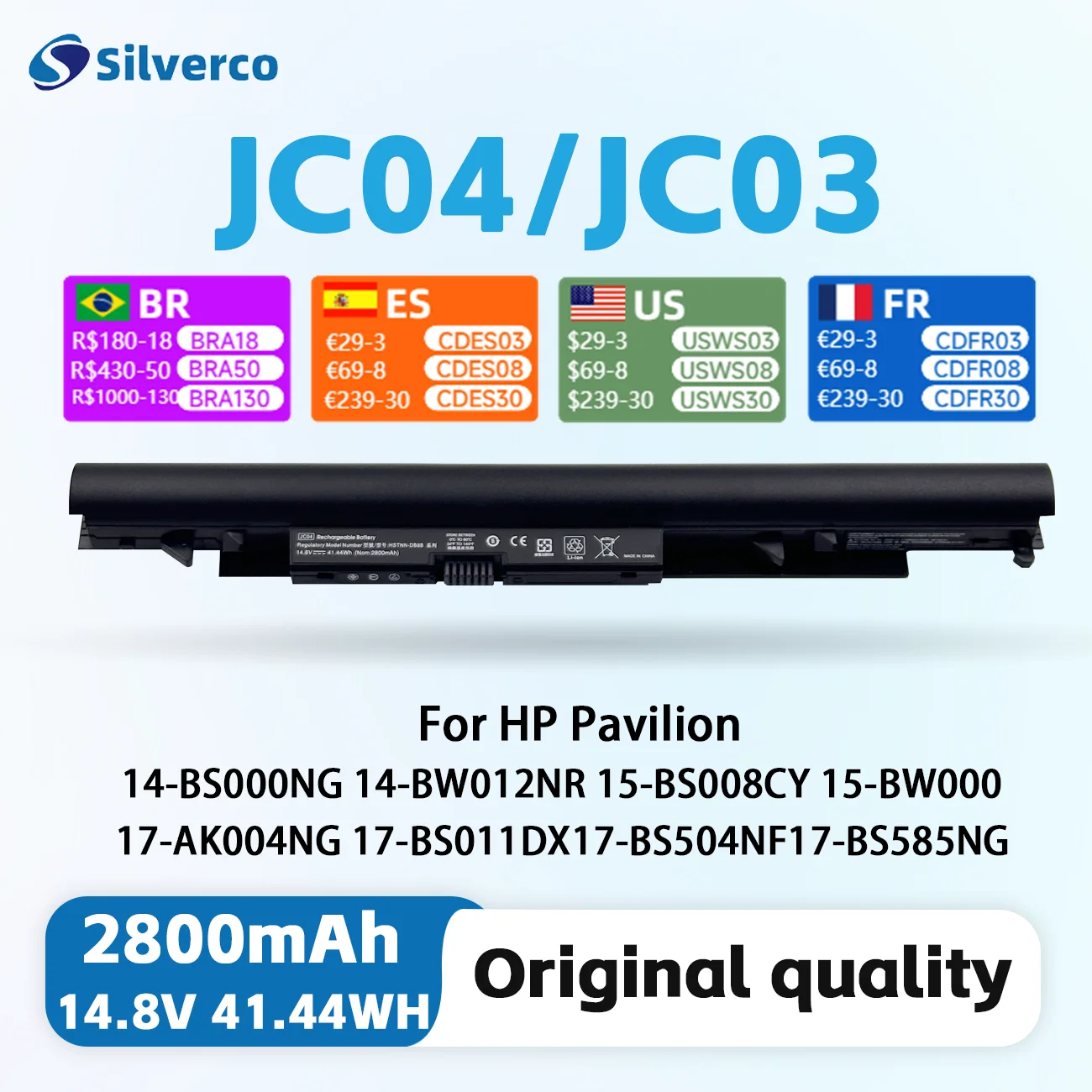 JC04 JC03 Battery for HP Pavilion Spare 919700-850 15-bs0xx 17-bs0xxx 15-bs1xx 15-bw0xx 17z-ak000 17-ak0xx 17-bs062st 17-bs020nr