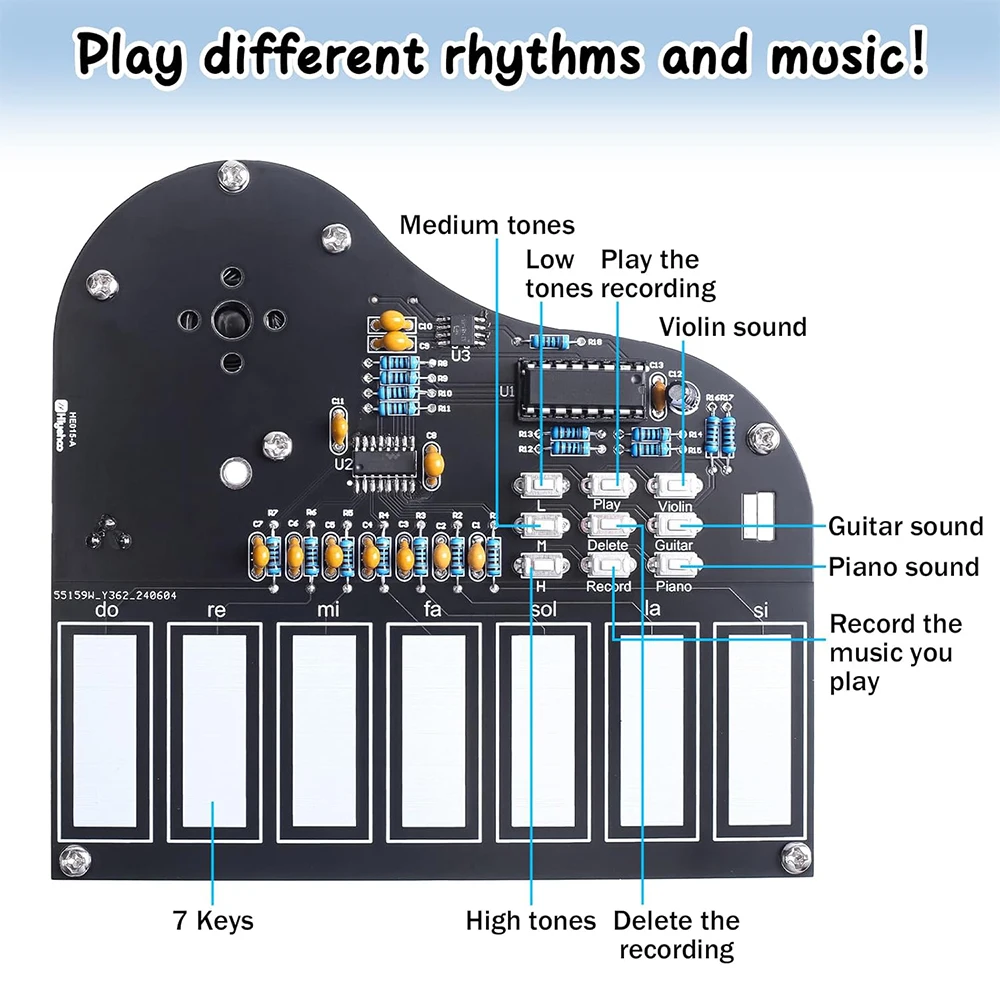 DIY Soldering Practice Kit 7 Keys Mini Piano Violin Guitar Soldering Project with 3 Tones Electronic Musical Instrument