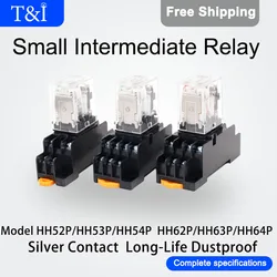 10 PCS Small Intermediate Electromagnetic Control Relay AC DC 12V 24V 220V HH52P/HH53P/HH54P HH62P/HH63P/HH64P With Base