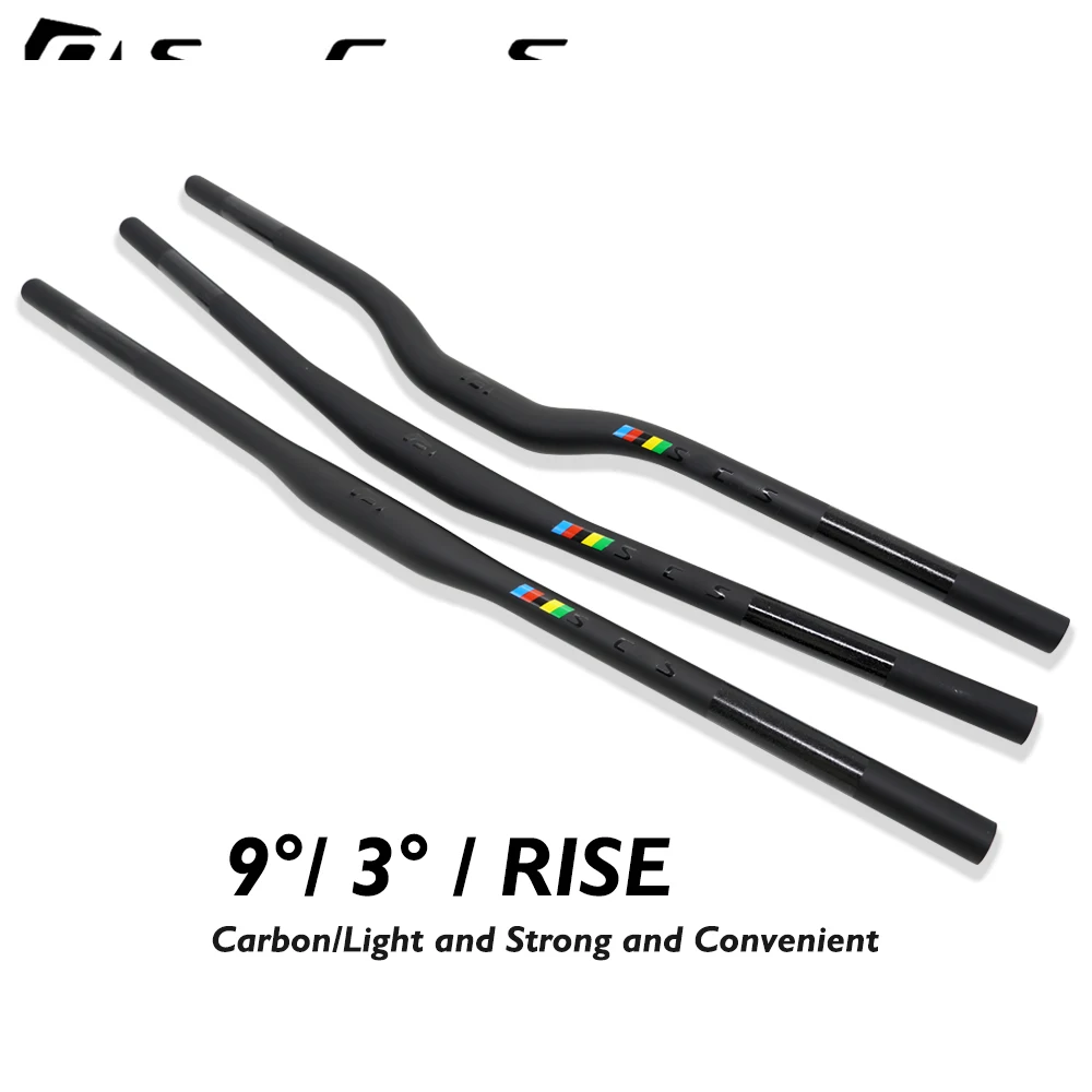 

SYC Carbon Fiber Rainbow Logo MTB Handlebar 31.8mm Clamp 9°/3° RISE 700/720/740MM Anti-slip Lightweight Durable Moutain Bar