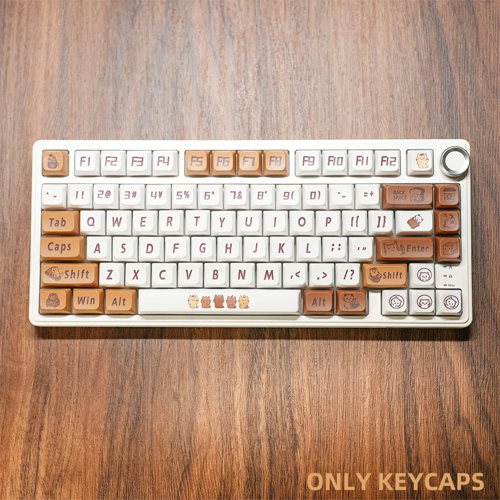 129Keys Cute Keycaps Brown Coffe Cat Key Caps XDA Profile BPT Customized Keycap for MX switches Mechanical Keyboard