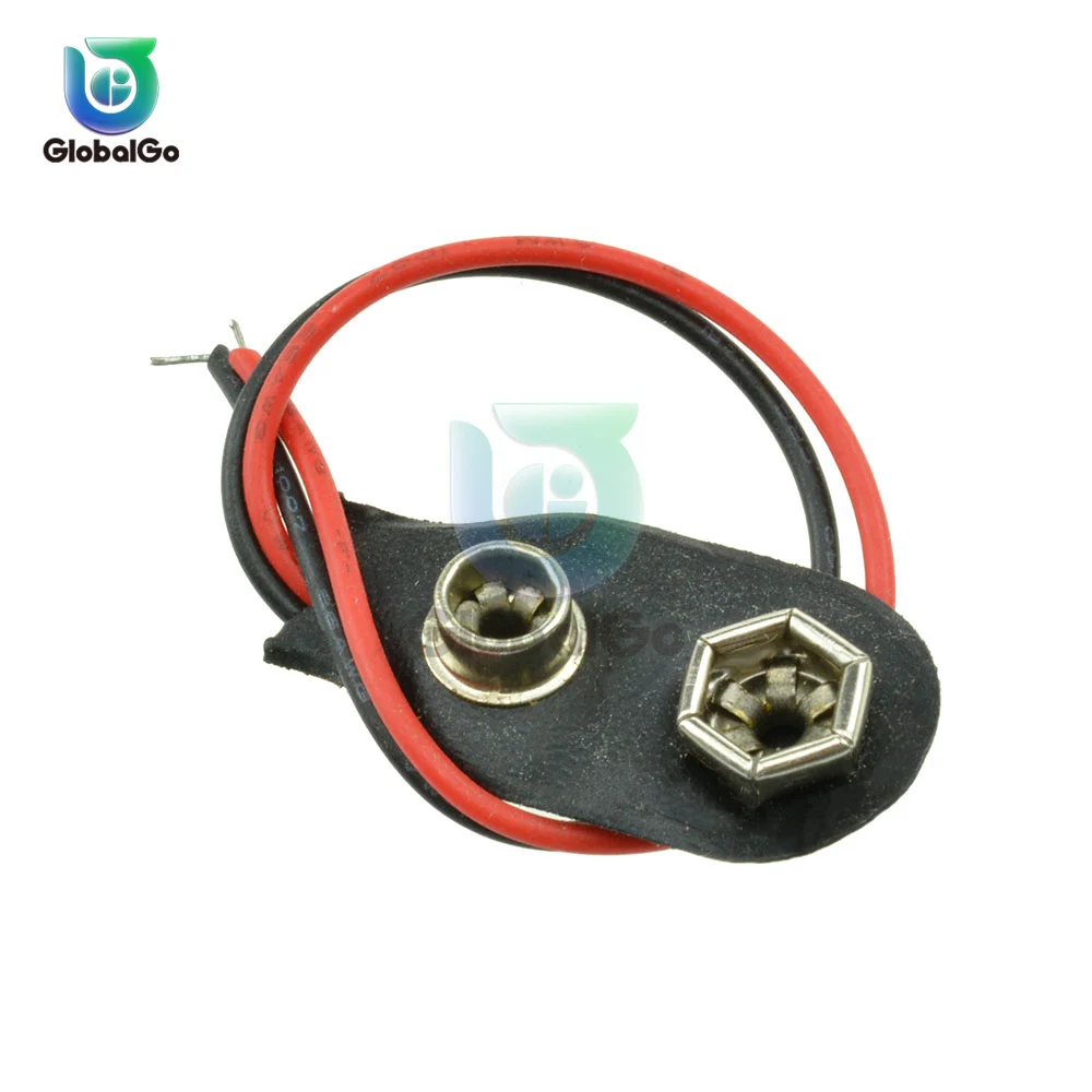 1Pcs/5Pcs/10Pcs I Type 9V Battery Snap Connector Clip Leather Shell Black Red Wired 9 Volt Battery Clip Connector Battery Holder