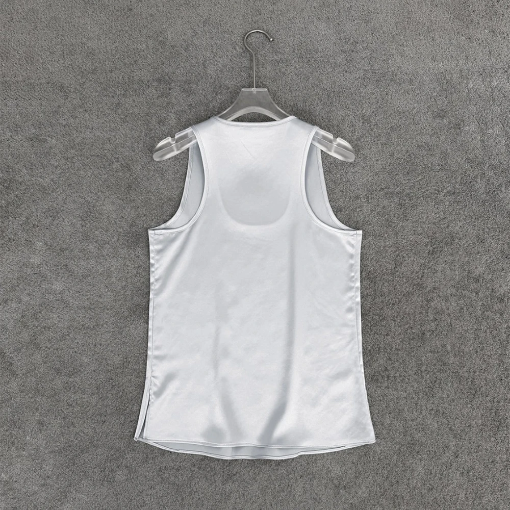 2026 Summer Acetate Blend Women Tank Top Satin Scoop Neck Sleeveless Casual Camisole Elegant Basic Tops For Ladies