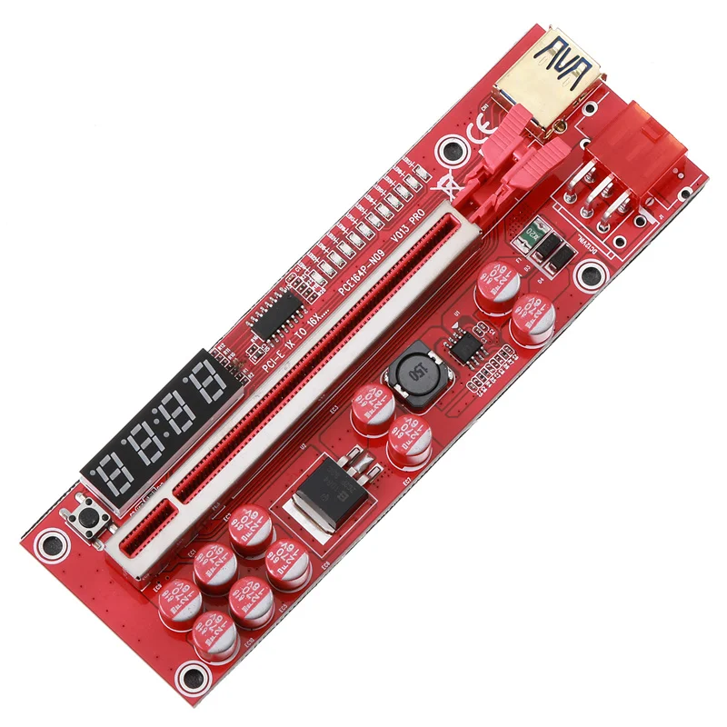 NEW RED PCIE Riser LED Temperature Display for Graphics Card GPU BTC Mining V013 PRO PCI Express X1 to X16 Extender USB3.0 Cable