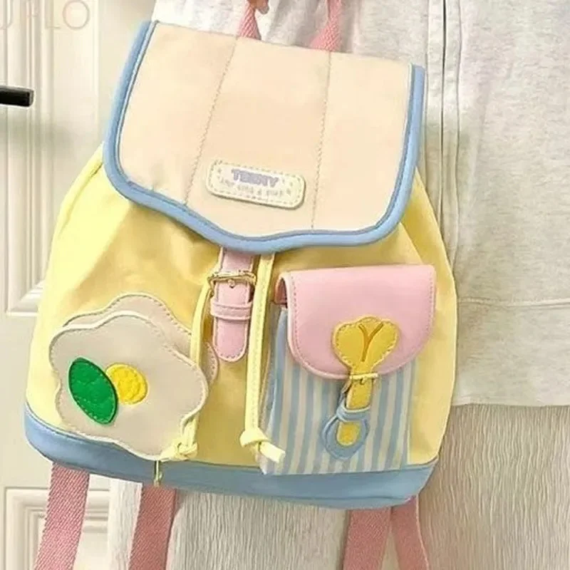 Mini Portable Backpack Student Commuter Cute Large Capacity Travel Shoulder Bag School College For Girls Light Yellow