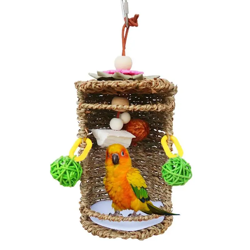 Bird Nest Snuggle Hut Bird Tent Hammock Hang Nest Breathable Seagrass Bird House Hang Swing Nest Toy For Small Birds Conures