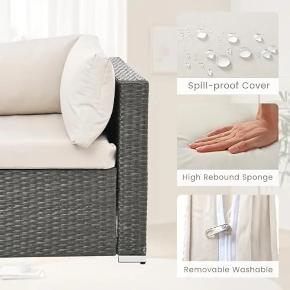 طقم فناء خارجي من الخيزران باللون البيج مع طاولة قهوة ووسادتين #3