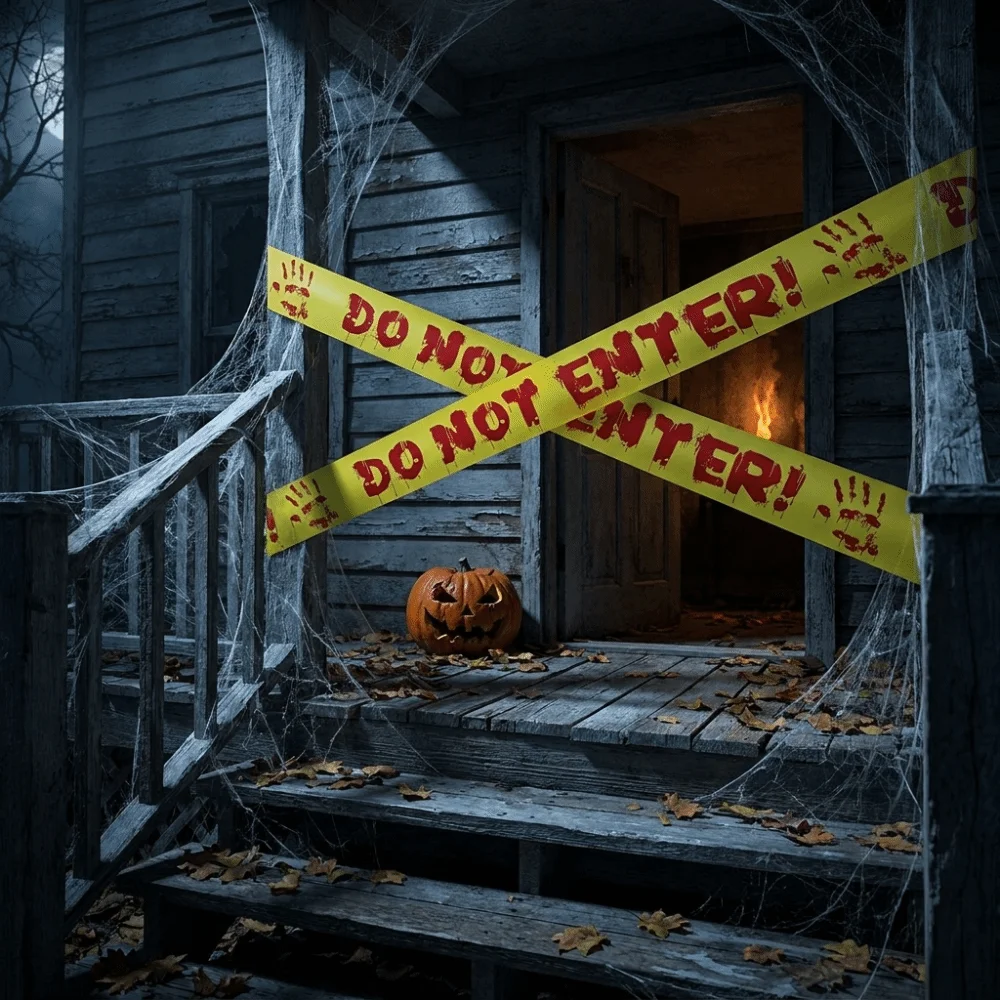 Blood Splatter Design Halloween Horror Caution Tape Bright Yellow DO NOT ENTER Blood Hand Print Warning Tape Durable Red Drip