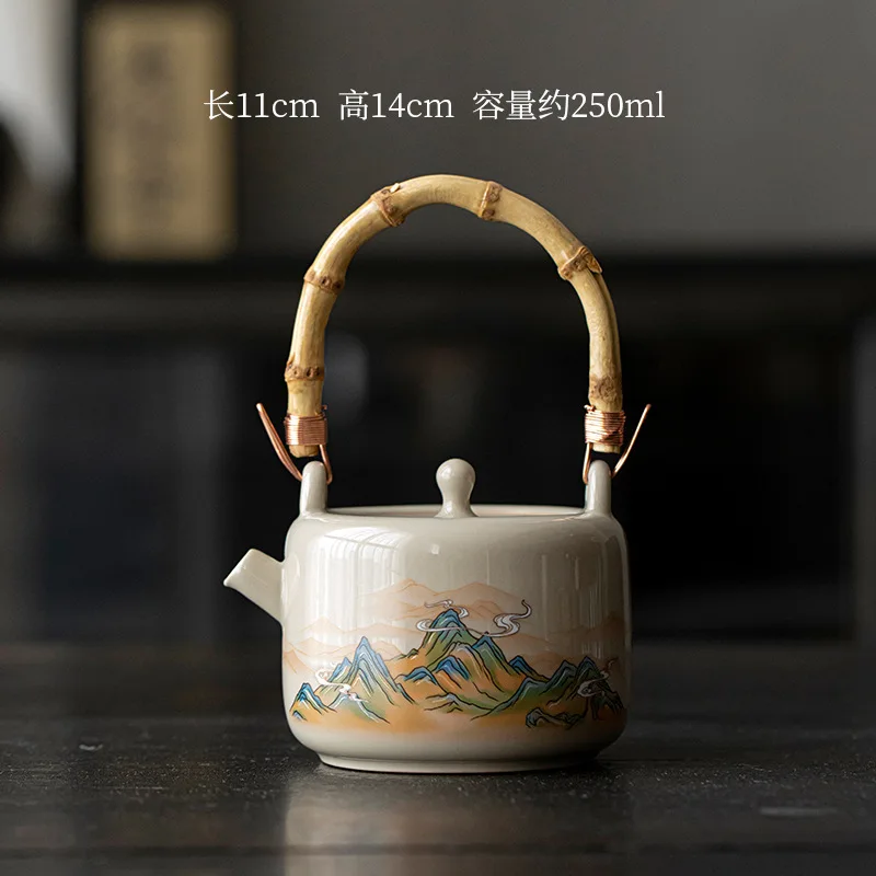 

Ash Glaze Thousand Miles of Rivers and Mountains Ceramic Teapot Household Kung Fu Set Brewing Single Pot Tea