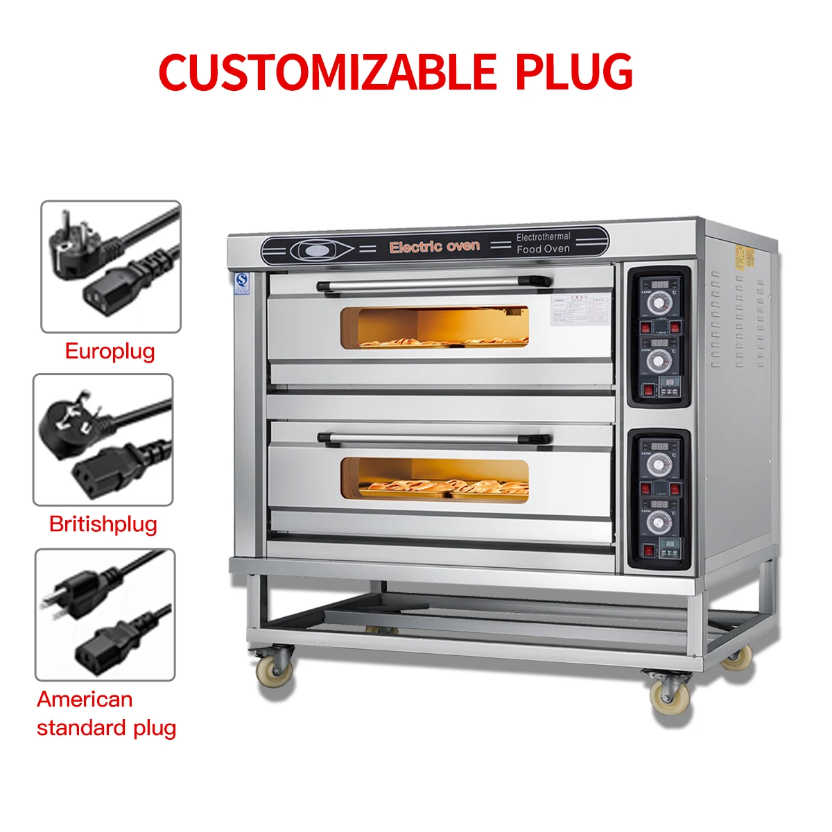 معدات تقديم الطعام التجارية فرن البيتزا، فرن متعدد الوظائف بأربعة صواني من طبقتين، مناسب للمخابز والمقاهي