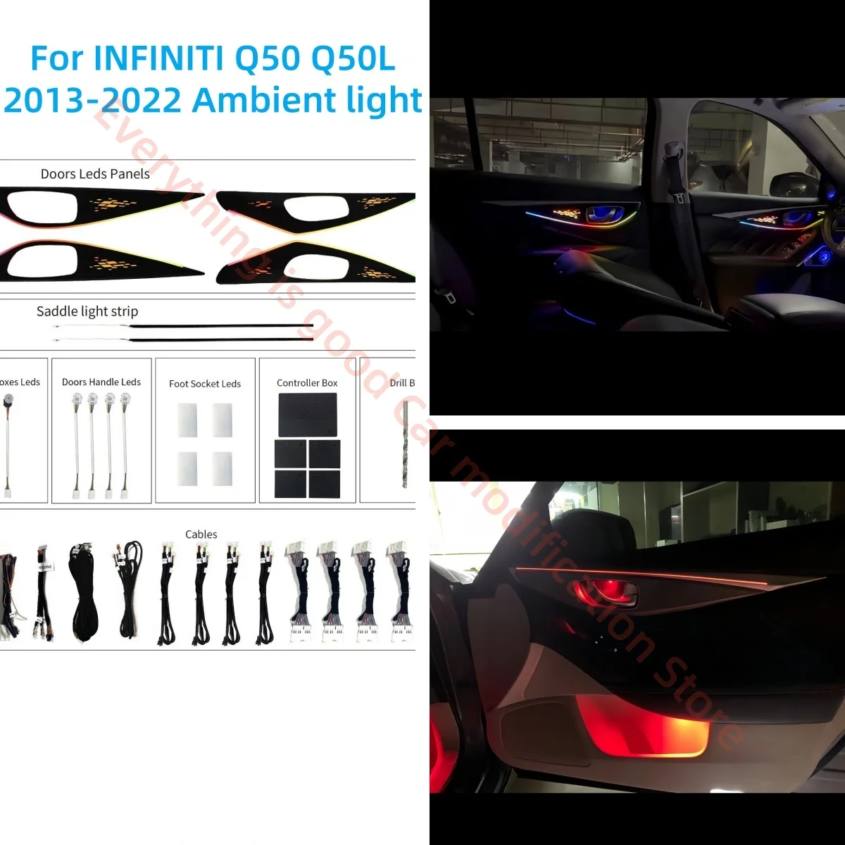 

Fit for INFINITI Q50 Q50L 2013-2022 LED Ambient light car interior lighting upgrade Car accessories Trim Strip Atmosphere lamp
