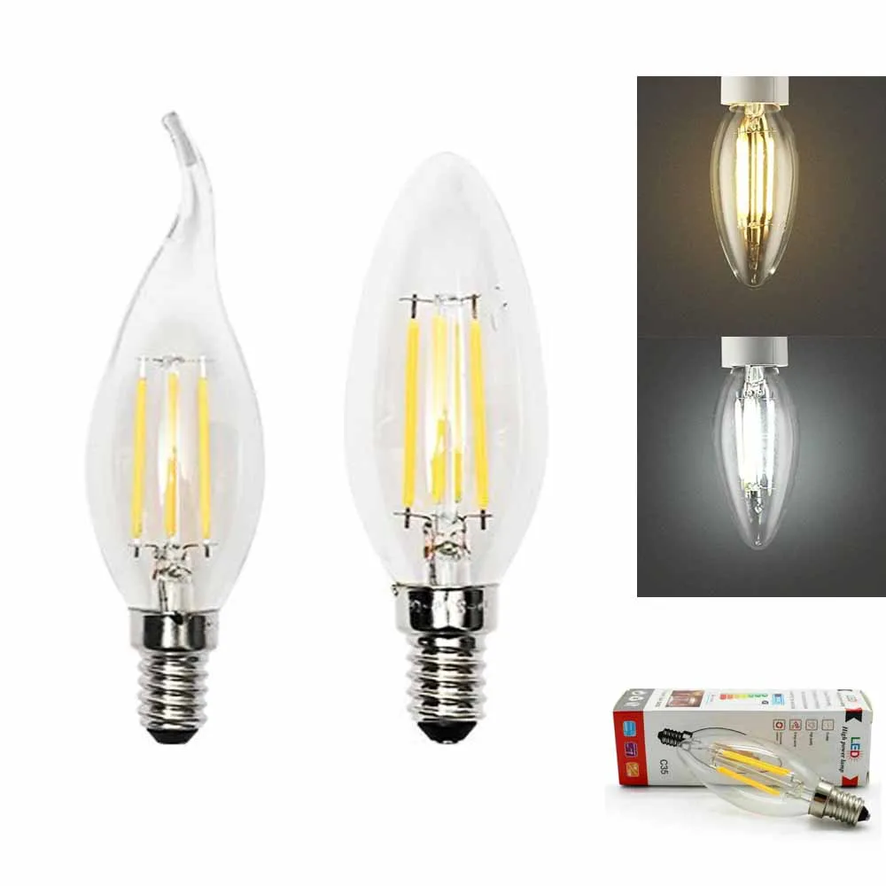 

5PCS LED Edison Light Bulb 2W 4W 6W LED Bulb E14 Energy Saving Candle/Flame Bulb Chandelier Light Filament Bulb Retro Light