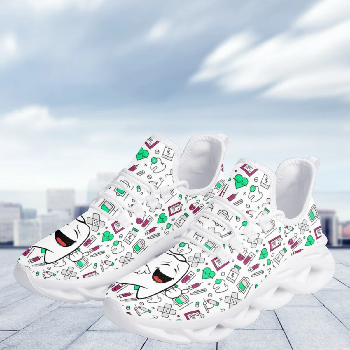 

Летняя обувь для кормления Kawaii Teeth с 3D принтом, дышащая удобная прогулочная обувь на шнуровке, стоматологическое оборудование, повседневная обувь с принтом